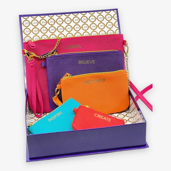 New Joy Mangano (5) Piece Zipper Pouch Set Neon Colors Travel Storage Cases - Picture 2 of 14